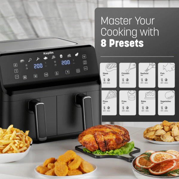 Keplin Dual Zone Air Fryer - Energy-Saving Cooker with 6 Cooking Functions - Extra-Large Capacity for Healthy Meals - Roast, Bake, Dehydrate, Crisp - Family Size ( 9 / 9.5 L ) - Image 7